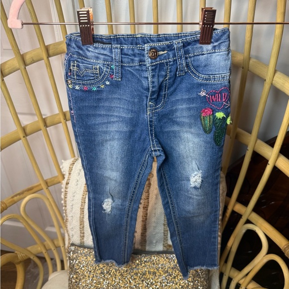 Vigoss Floral Baby Girl Blue Skinny Jeans Size 4T - Picture 1 of 8